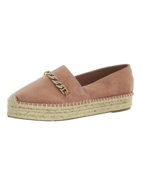 NEW Tahari Brooklyn Pink Faux Suede Cuban Gold Chain Platform Espadrilles Size 8